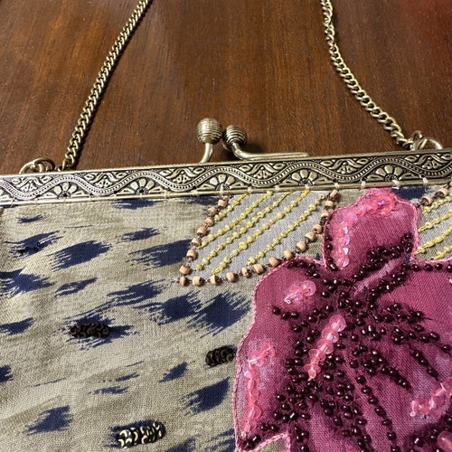 Bolso de mano Christiana vintage con cuentas de rayón bolso sin asas de metal y correa de cadena - Imagen 15 de 23
