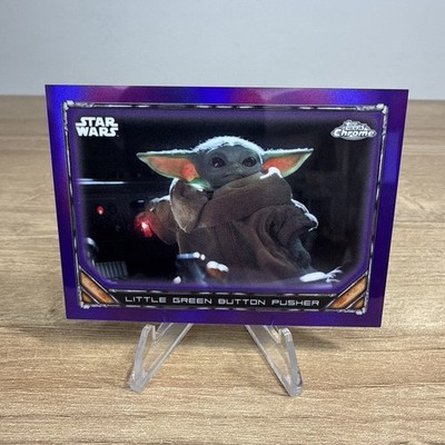 2022 Topps Chrome Star Wars Mando Little Green Button Pusher Grogu Purple /75!