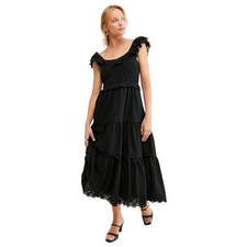 Madewell Madilynn Ruffle Neck Lucie Dress Women's Size 8 Black Tiered Maxi