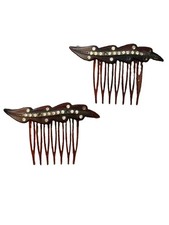 Vintage Set Celluloid Hair Combs Pick, with Rhinestones