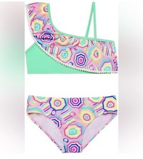 Cat Jack Swim Set Girls 8/10 Two Piece Colorful Summer Ruffle UPF50 NEW NWT