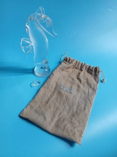 Steuben Art Glass Rare Clear Sea Horse Statue 8.75" Tall Signed Bag - EAR BROKEN