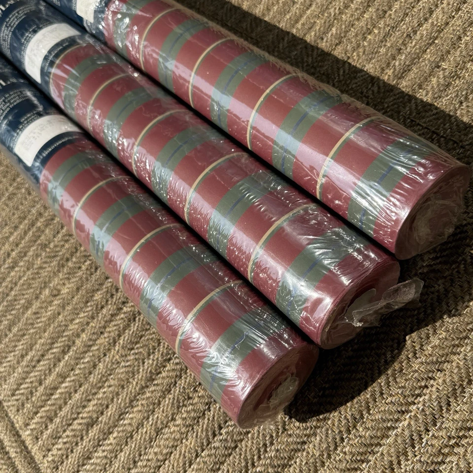VTG Ralph Lauren Wallpaper 3 Double Rolls Regimental Stripes Red LWPO0150W - NEW - Image 3 of 4