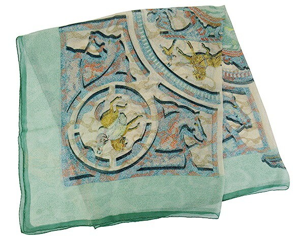 Vintage Hermes Peintre Du Cheval 90 Scarf Shawl Green Kagoshima Silk