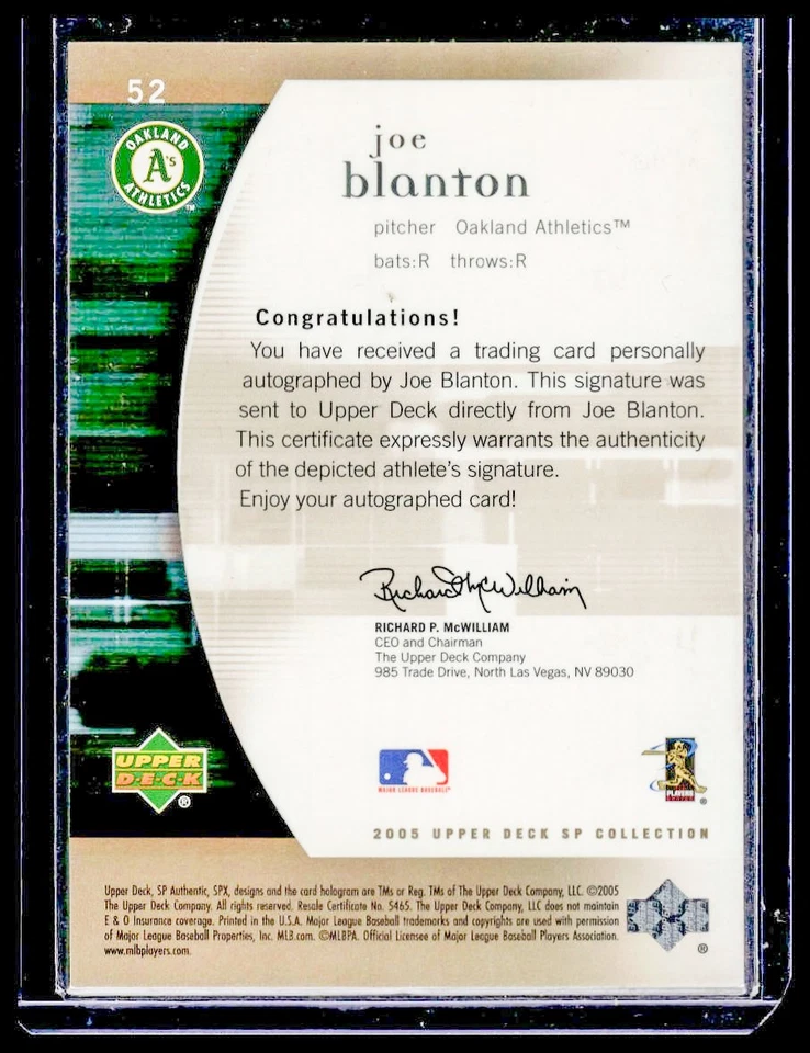 2005 Upper Deck SP 系列 Joe Blanton 签名 52 田径 #/10 — 第 2/2 张图片