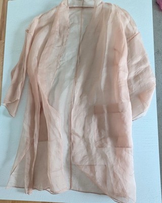 Eileen Fisher Pink Sheer Silk Chiffon Kimono Cardigan | Size L