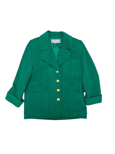 Vintage YSL Green Wool Blazer Jacket Gold Buttons 80s 90s Medium