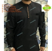 Mens Kurta Mens Fancy Kurta Color Black Cotton Dress Mens Shirt Plain Top Tonic"