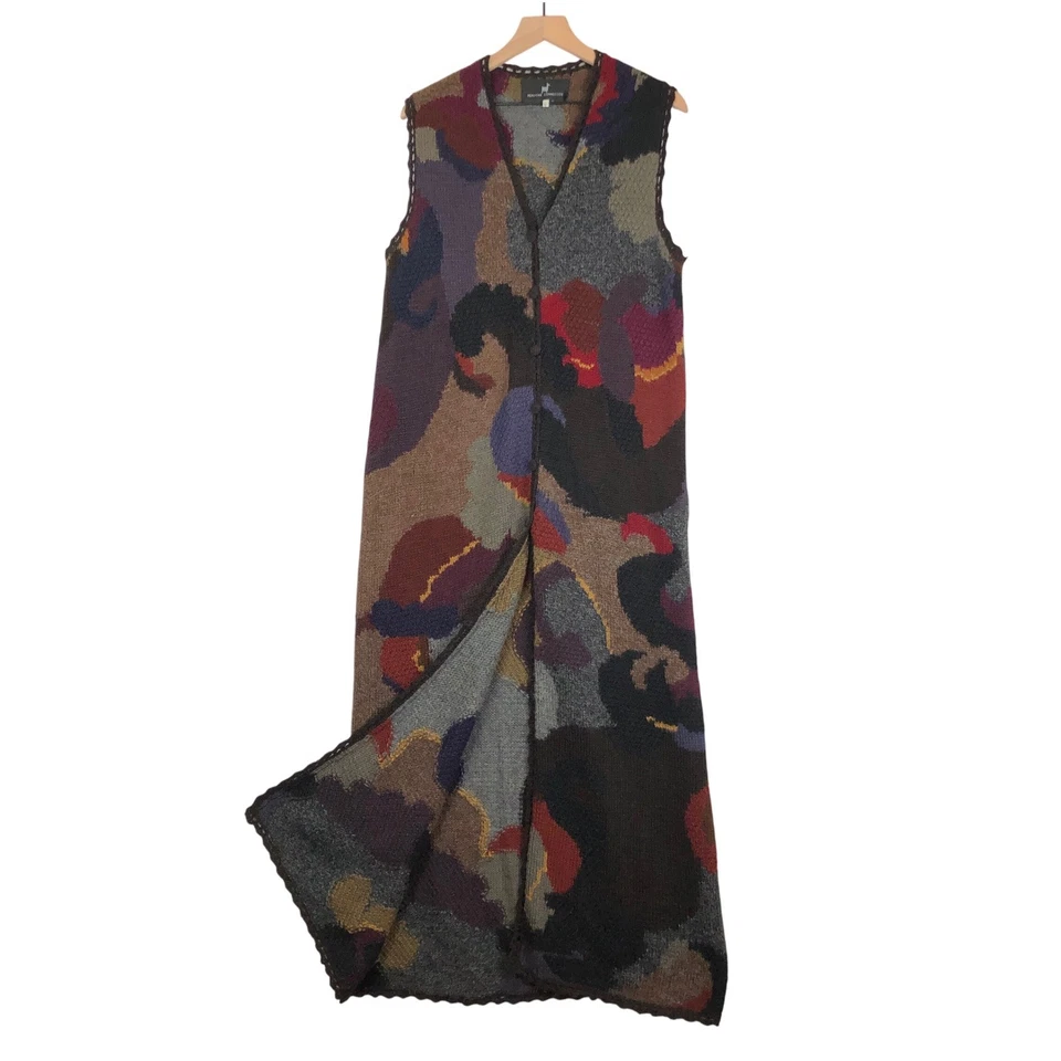 Raro CONEXIÓN PERUANA Maxi Suéter Chaleco Alpaca Talla L Botón Abstracto Artístico Usado en Excelente Condición Foto 2 de 4