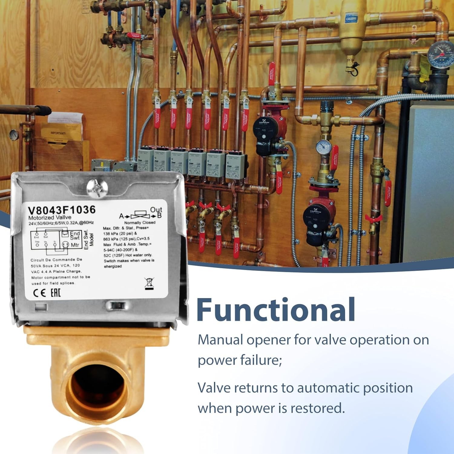 V8043F1036 Zone Valve 2-Way 4-Wire 24V Motor Normally Closed 3/4" Sweat