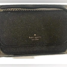 KATE SPADE Convertible Black Glitter Crossbody/Clutch Handbag NEW in gift box