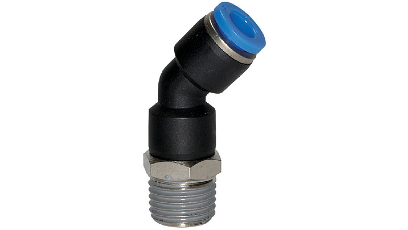 45 degree angle plug connector. plastic for hose 4, metric thread M6z, 15 /T2UK