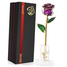 Gold Dipped Rose   Eternal Real Preserved Rose in Resin, Romantic Purple