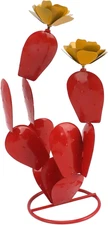 Topyond Metal Cactus Yard Art, Prickly Pear Cactus with Flowers, Outdoor Rustic