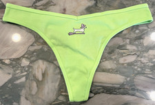 NEW Victoria Secret PINK Ribbed Cotton Thong Lime Witch Dog Embroidery XL or XXL