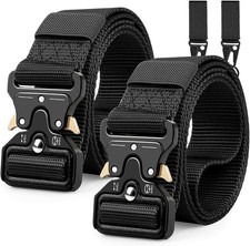 Nylon Web Belts, Double Hole Grommet Canvas Waist Belt for Men  Black black