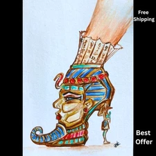 ACEO Original Ladies PHARAOH Heeled Shoe Acrylic Pop Art Card Hand Painting NEW