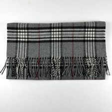 V. Fraas Cashmink Scarf Unisex OS Grey Plaid German Made Fringe Soft