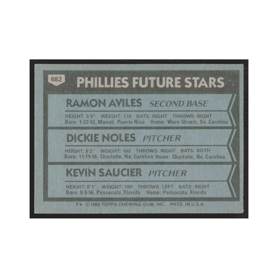 1980 Topps Ramon Aviles/Dickie Noles/KevinSaucier Phillies #682 - Image 2 of 3