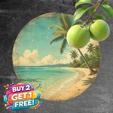 Tropical Palm Tree Restaurant Round Metal Sign Coastal Beach Tin Plaque 8x8