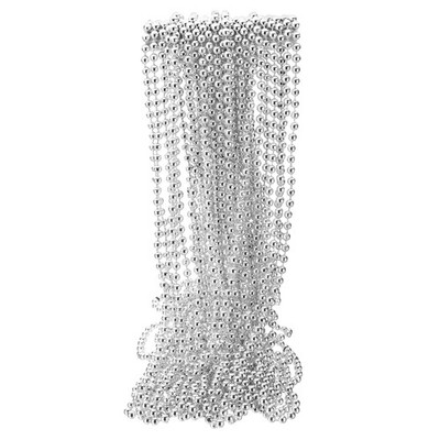 24 Stück Mardi Gras Perlenketten, 7mm 33'' Runde Party Perlenkette, Silber