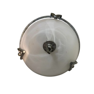 Vintage Rustic Silver Semi-Flush Mount Ceiling Light Alabaster Glass