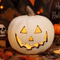 Halloween KüRbis Deko LED Weiß 20Cm Gruseliges Gesicht FüR Garten