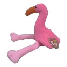 TY Beanie Baby Pinky Flamingo 1995 5th Gen Hang Tag PE Pellets w/ Protector EUC