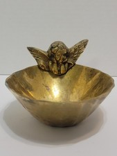Vintage Solid Brass Oval Cherub Angel Candy Soap Jewelry Trinket Dish India