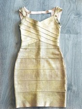 Herve Leger Bandage Womens Dress Gold Bodycon Mini Dress Small
