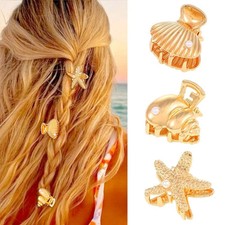 Starfish Hair Clips Gold Small Metal Claw Clips Mini Shell Beach Hair Accessorie