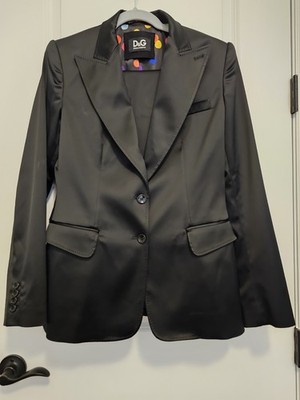 Dolce & Gabbana Satin Women s Black Suit Set : Blazer Sz. IT48 & Pants Sz. IT46 