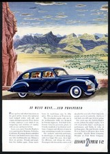 1940 Wyoming Ranch Art Lincoln Zephyr V-12 Sedan Blue Car Vintage Print Ad