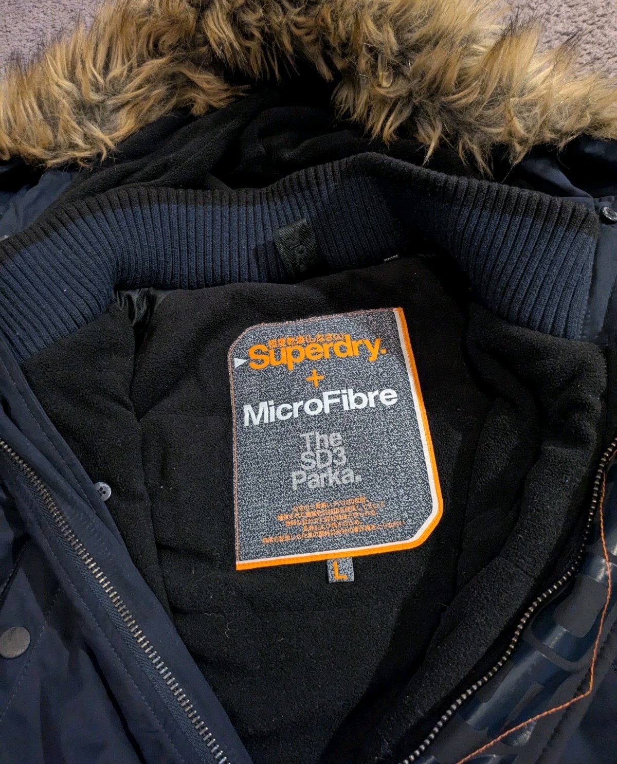 Superdry Microfibre SD3 Parka Blue Winter Jacket Men's Large