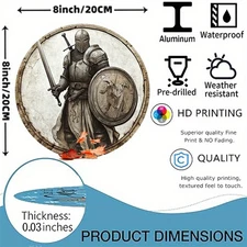 Medieval Knight Wreath Round Sign - Historical Outdoor Art