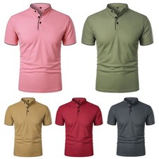 UK Men's Grandad Collar Shirt Mandarin Slim Fit Casual T-Shirt Short Sleeve Top