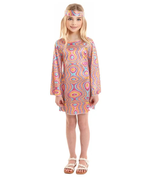 Disfraz Groovy Disco Hippie Años 70 | Traje de disfraces retro para niñas para Halloween