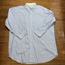 Paul Fredrick Shirt Mens 18-33 Blue Yellow Plaid Button Down Tailored Fit Cotton