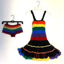 Sams Dance Dress Rainbow Tutu Two Piece Set Petticoat Bloomers Frills Vintage