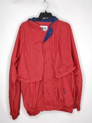 DeLong Mens Size XXL Solid Red Long Sleeve Zip And Button Windbreaker Pockets 