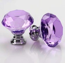 NEW 2PCS 40mm Purple Crystal Glass Door/Drawer/Cabinet Knobs/Handles