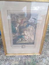 Estampe/Gravure ancienne sur papier scène figurative de genre encadrée