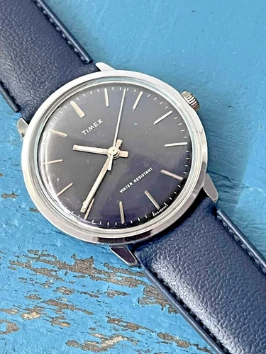 Vintage 1977 Men’s Timex Marlin Blue Dial 34 MM Watch