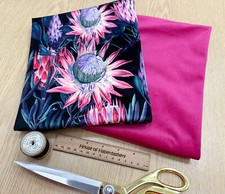 CUSHION FABRIC BUNDLE - Protea Floral & Hot Pink Soft Plush Velvet Fabric