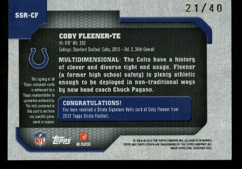 2012 TOPPS STRATA COBY FLEENER SHADOW BOX AUTO 21/40 - Picture 2 of 2