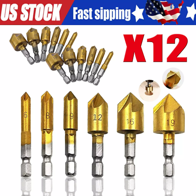 #ad 6 x Chamfer Countersink Deburring Drill Bit Set Crosshole Cutting Metal Tool Kit $8.82