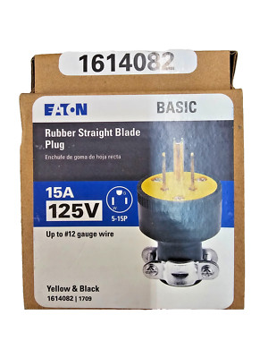 (BOX OF 10) Eaton 5-15P 15 Amp 125 Volt Rubber Straight Blade Male Plug (1709)