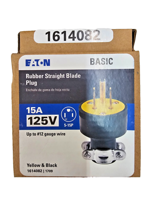 #ad BOX OF 10 Eaton 5 15P 15 Amp 125 Volt Rubber Straight Blade Male Plug 1709 $22.95