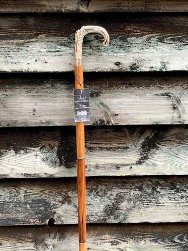 Bastone da passeggio in legno lucido argento massiccio eva Adam Head vintage fatto a mano - Foto 8 di 9