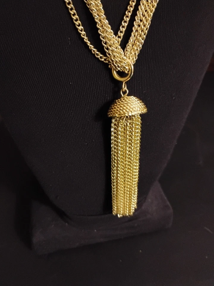 De Colección Sarah Cov Tono Oro 6 Hilos Collar con 3" Borla Extraíble Colgante 11" Set Foto 4 de 4